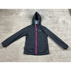 Columbia Windbreaker Jacket‎ Girls S 7/8 Black Pink Full Zip Hooded RG2013 Mesh